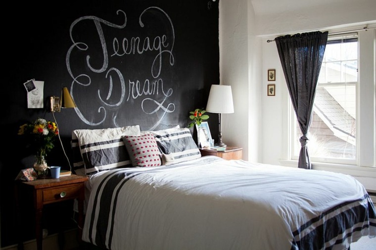 dormitorios-juveniles modernos opciones decoracion respaldo cama pizarra ideas