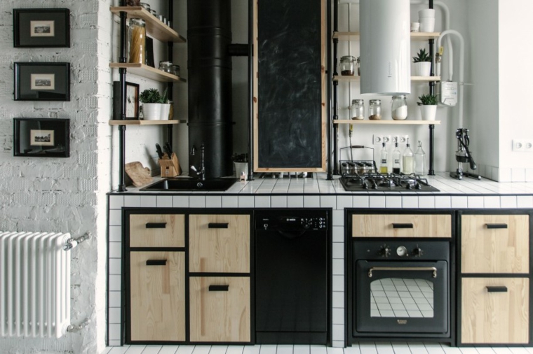 losas blancas en la cocina fotos de cocinas gabinetes negro madera diseno impresionante ideas