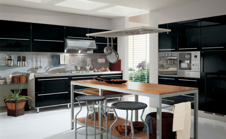 isla industrial en la cocina fotos de cocinas gabinetes negro madera muebles empotrados ideas