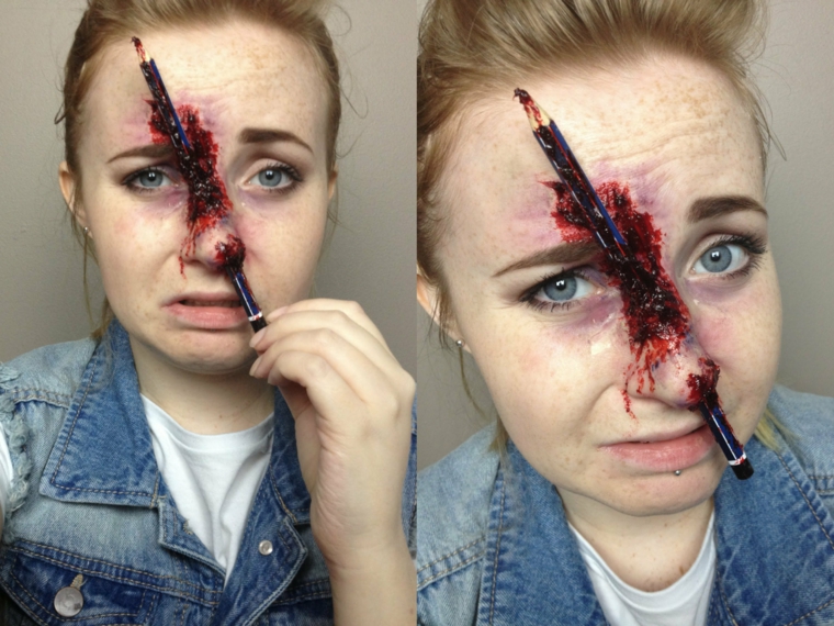 impresionante maquillaje de lápiz que atraviesa la nariz horrible maquillaje lapiz atraviesa nariz
