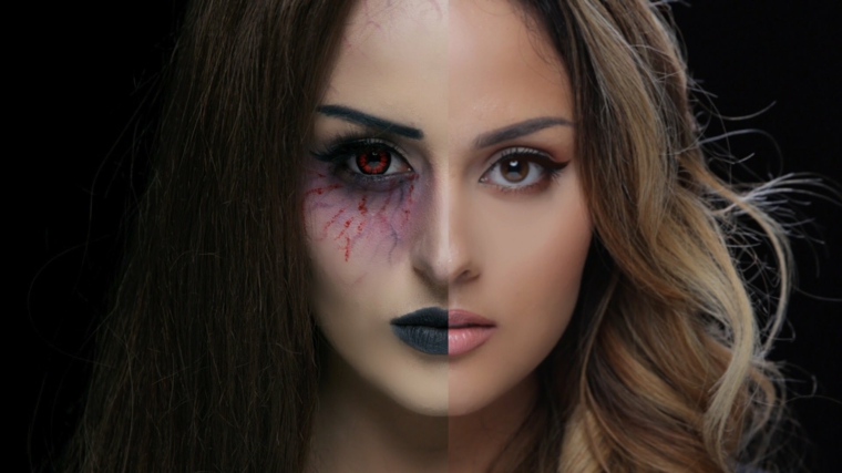 maquillaje halloween en la mitad de la cara maquillaje halloween mitad cara