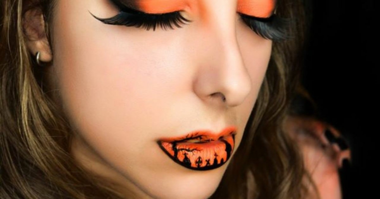 original maquillaje para Halloween original maquillaje tonos naranja