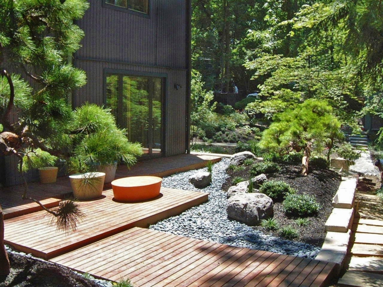 senderos de madera tratada ambiente moderno puente madera plantas