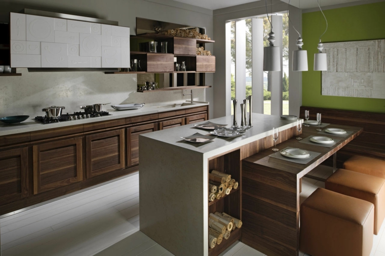 muebles de madera oscura en la cocina cocina moderna armarios flotantes originales ideas