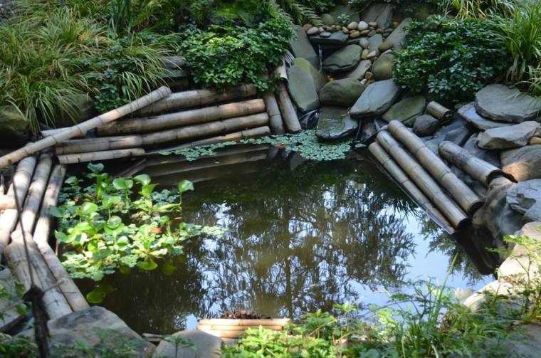 deco estanques koi bambu