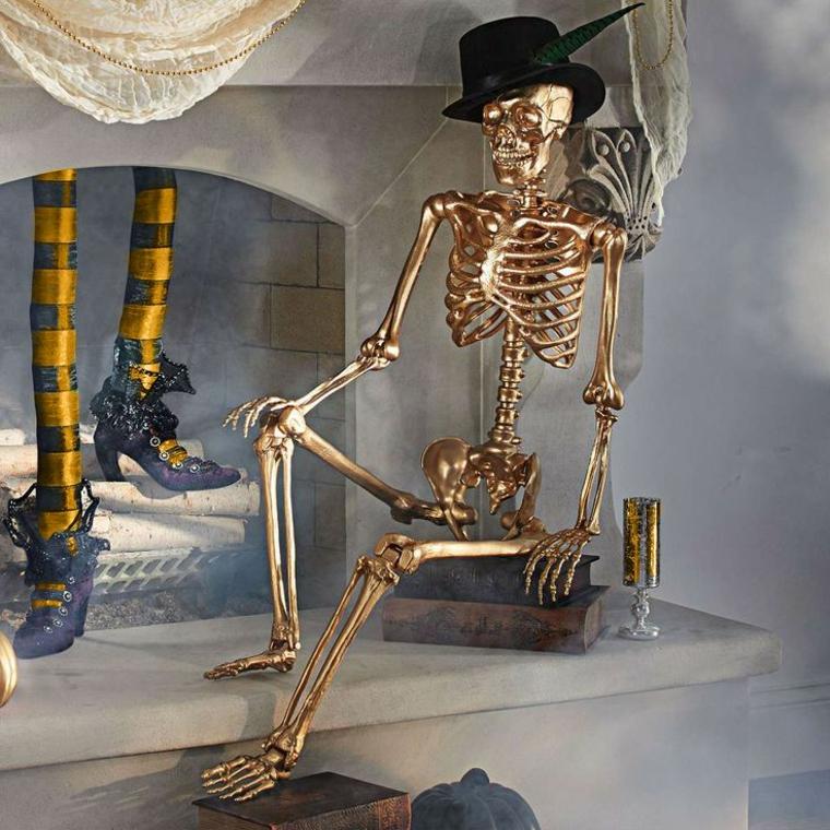 decoracion halloween moderna esqueleto oro ideas