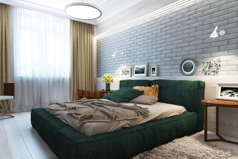 decoracion interiores minimalistas cama verde ideas