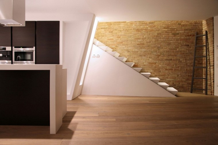 decoracion interiores minimalistas escalera pared piedra ideas