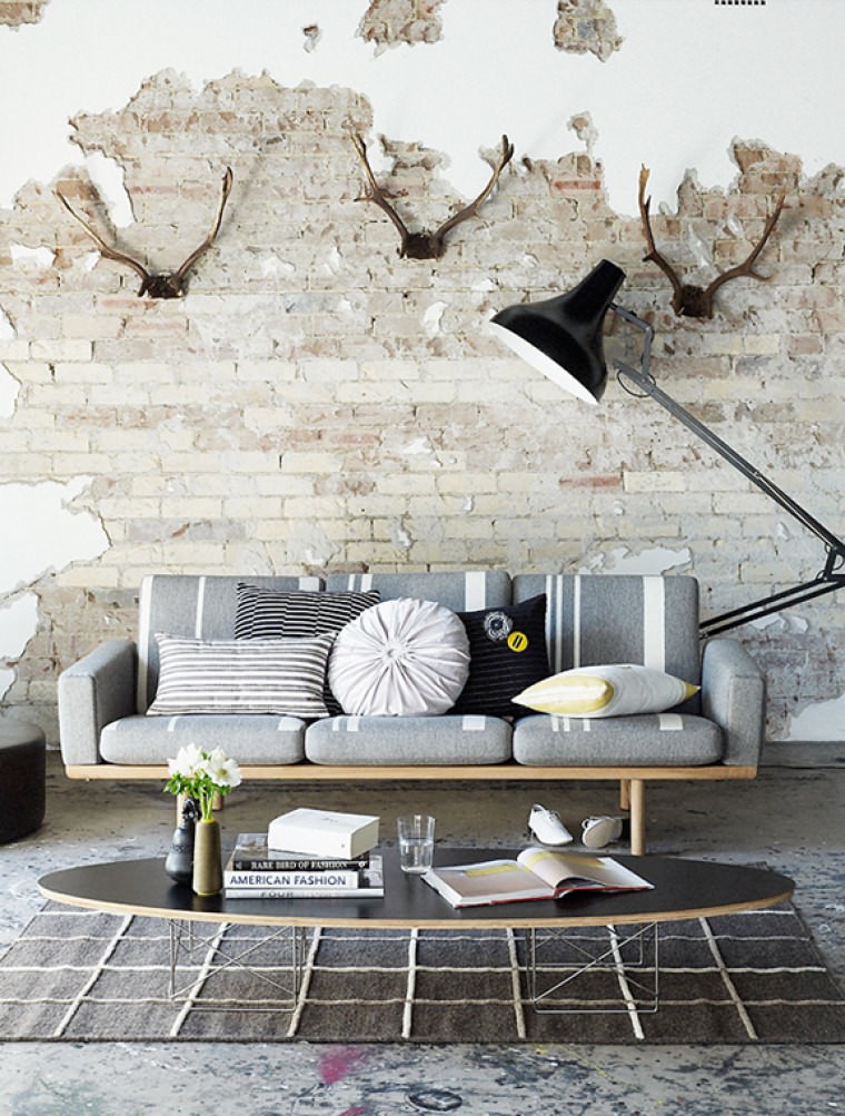 decoracion interiores minimalistas ladrillo muebles gris ideas