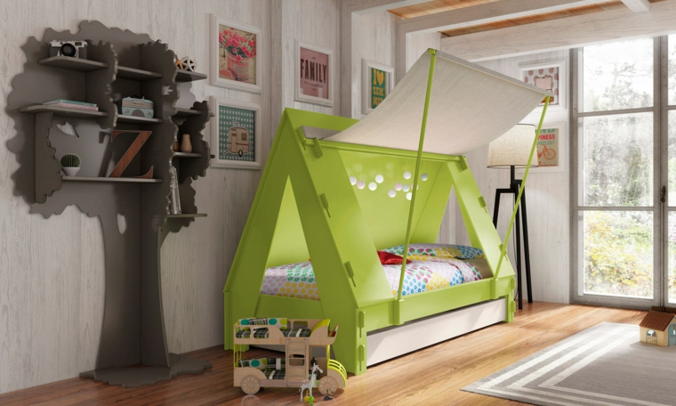 dormitorio infantil con cama de color verde habitaciones ninos diseno colores precioso ideas