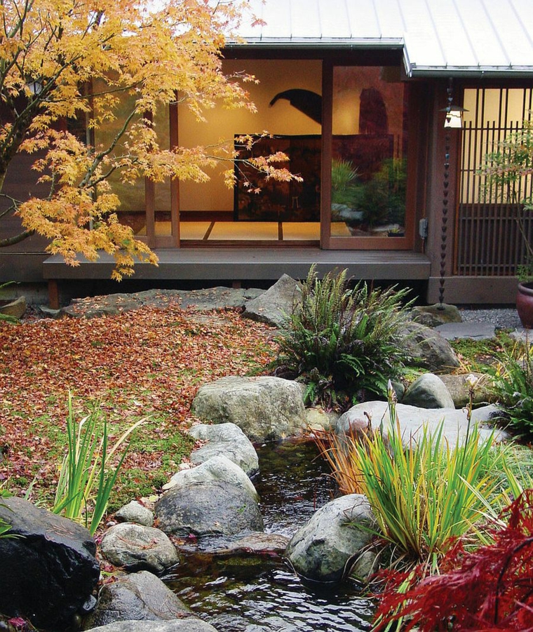 bellos durante el otoño senderos casas materiales fuentes hojas