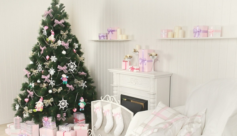 adornos navidad blancos combinados rosa ideas