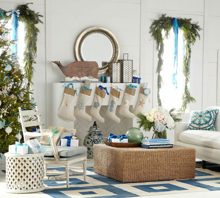 blanca navidad decoracion moderna blanco azul ideas