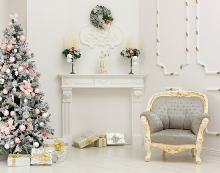 blanca navidad decoracion moderna combinacion blanco rosa ideas
