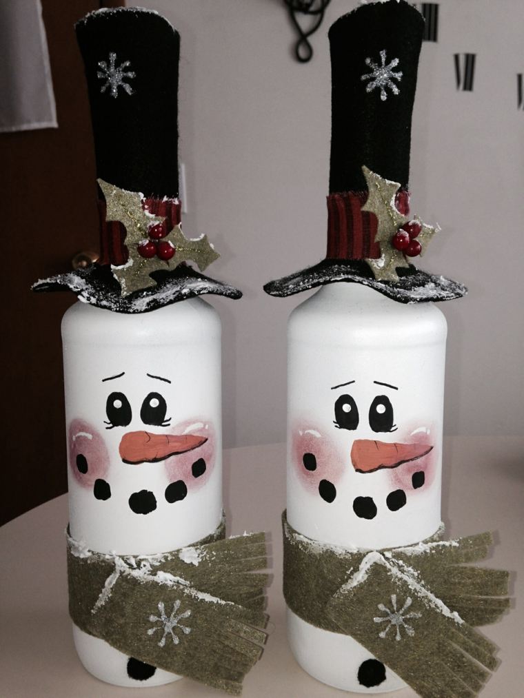 botellas pintadas navidad munecos nieve ideas