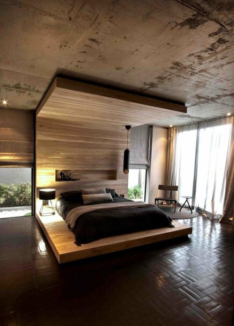 cama con cabecero madera plataforma 