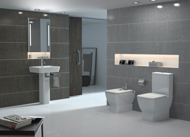 Color gris baños con diseños acogedores y asombrosos