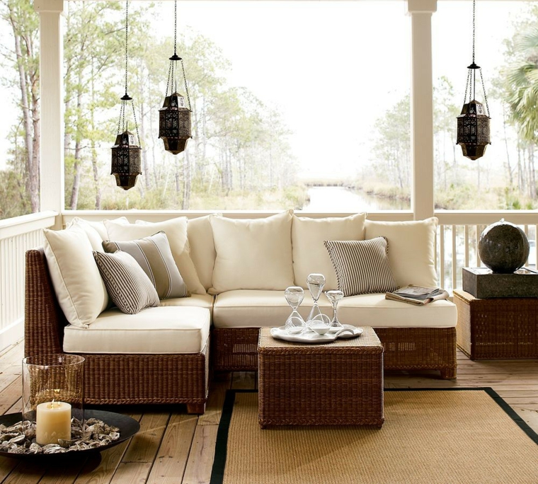 decorar porche diseno sofa comoda mimbre ideas