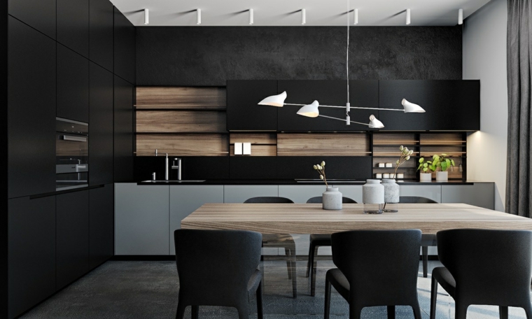 disenar cocina muebles mesa comedor madera ideas
