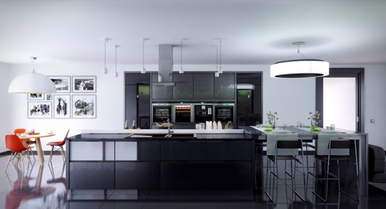 disenar cocinas muebles negros area comidas ideas