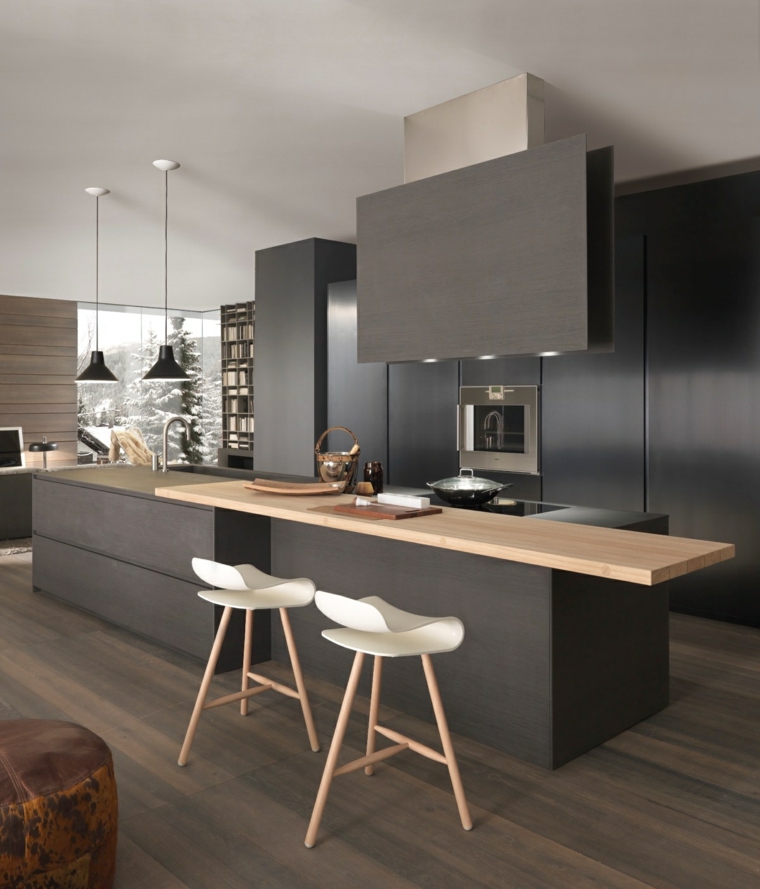 disenar cocinas muebles negros enciemra madera ideas