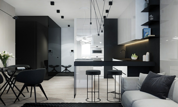 disenar-cocinas-muebles-negros-lamparas-colgantes