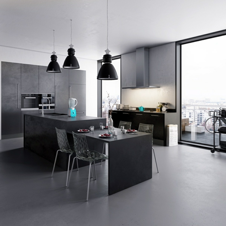 disenar cocinas muebles negros sombras gris ideas