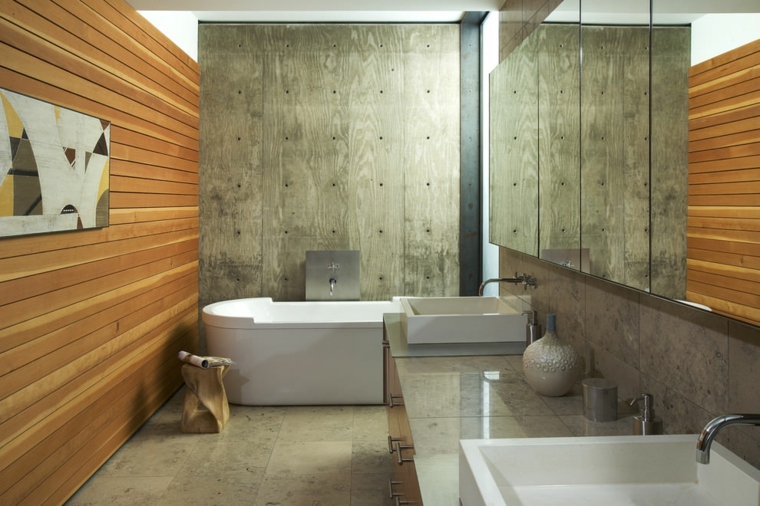 diseno interiores accentos hormigon panel madera ideas