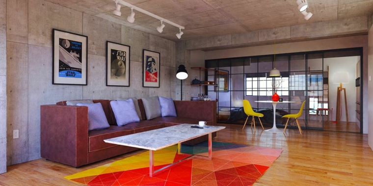 diseno de interiores accentos hormigon salon colores vibrantes ideas