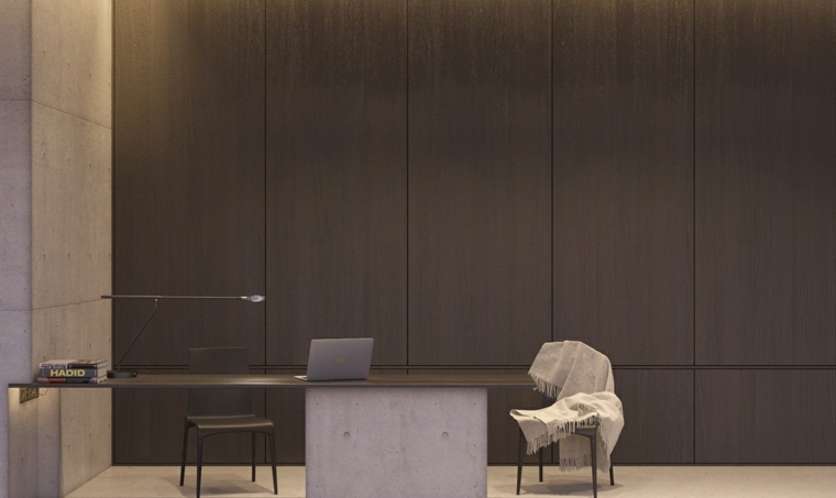 diseno de interiores oficina moderna paneles madera ideas