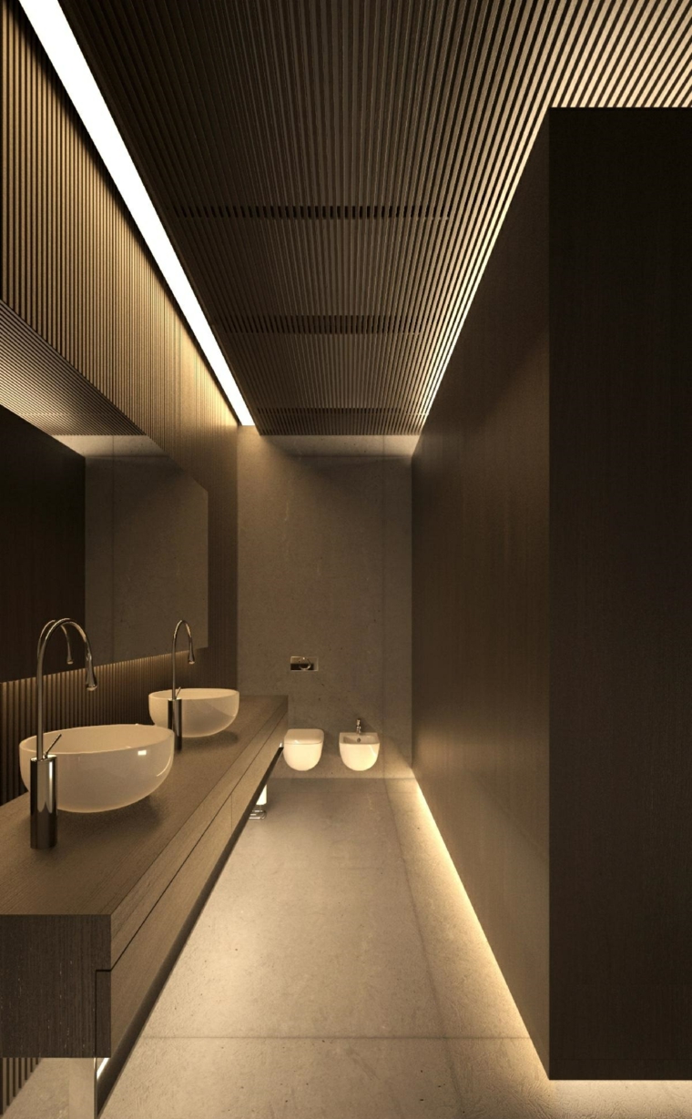 diseno de interiores paneles madera bano negro ideas