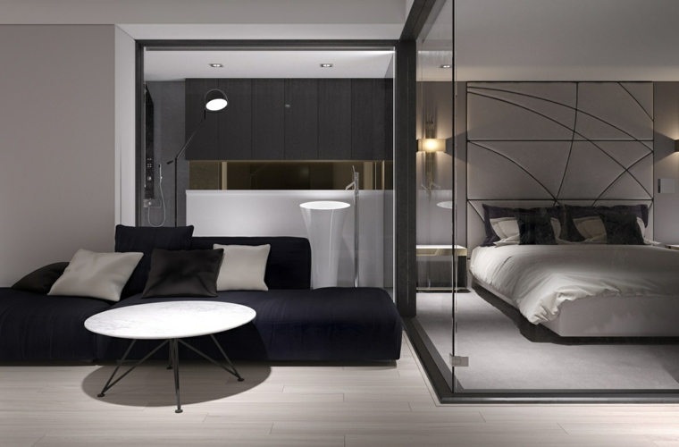 diseno de interiores sofa negra dormitorio toques industriales ideas