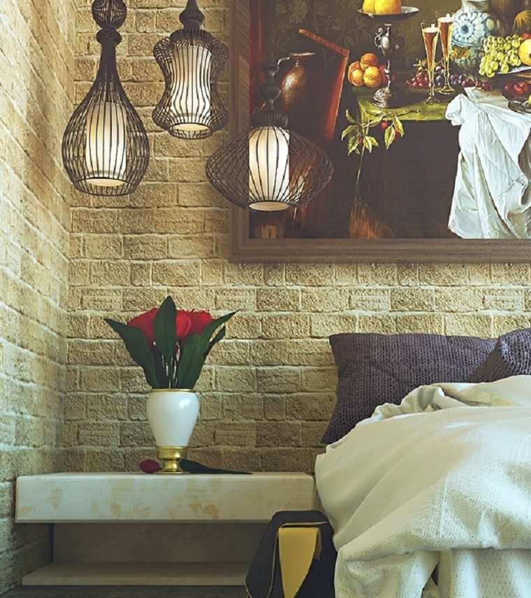 dormitorios rusticos pared ladrillo piedra diseno ideas