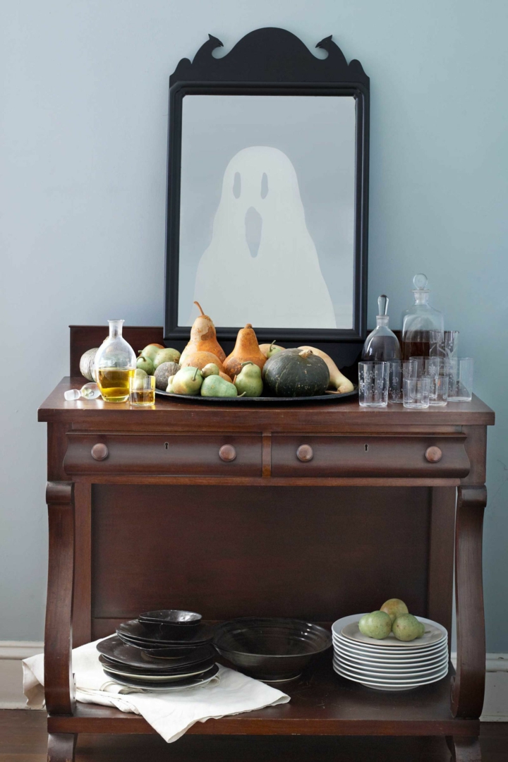 dibujo como reflejo de fantasma halloween decoracion diy dibujo ventana frutas