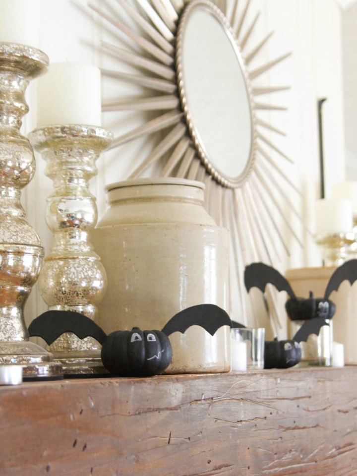 calabazas negras como murciélagos halloween decoracion murcielagos ideas soles