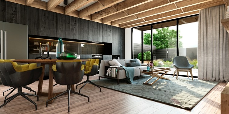 tavan tasarımı oturma odası modern ahşap dekorasyon fikirleri