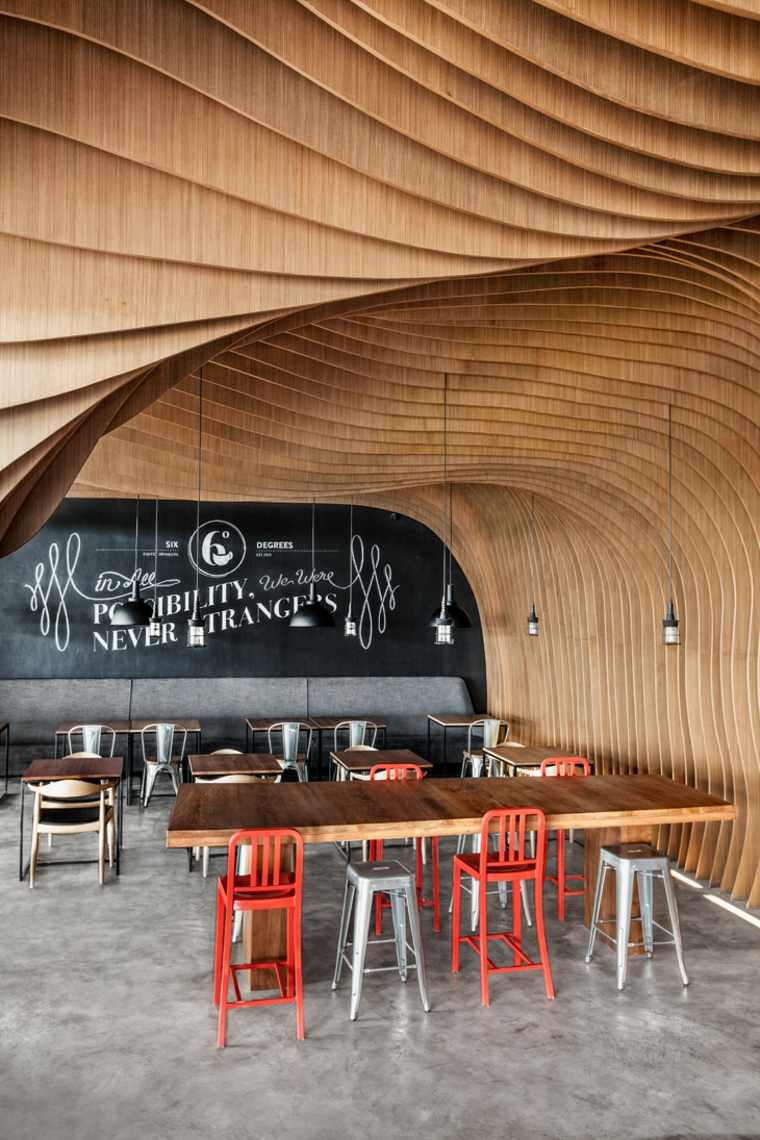 ideas para decorar techo pared madera curvada moderno