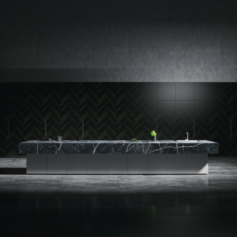 marmol negro cocina diseno moderno oscuro ideas