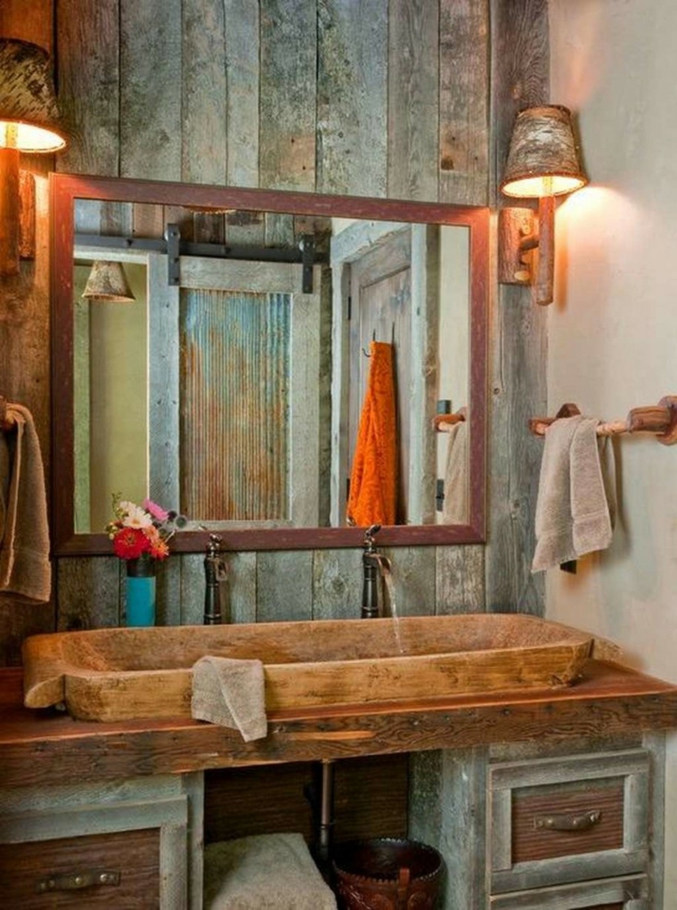 Cuarto de baño de madera y piedra - 42 diseños