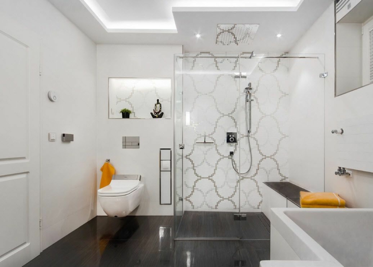 banos con ducha diseno pared mosaico ideas