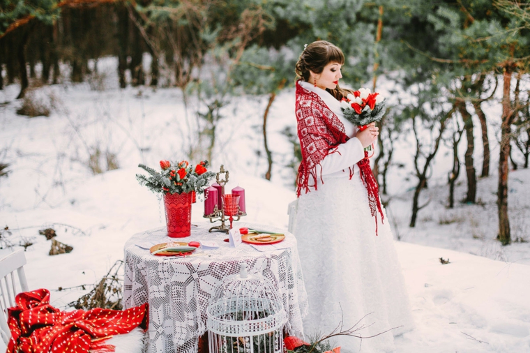 bodas originales invierno decoracion blanco rojo ideas