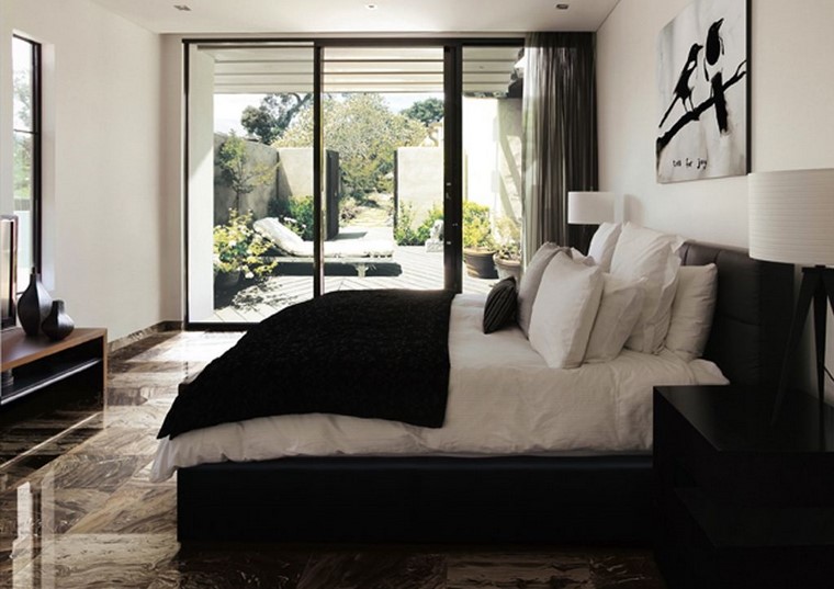 cama color negro suelo losas preciosas ideas