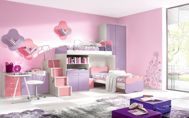 muebles funcionales en literas chicas habitaciones rosa elementos alfombras
