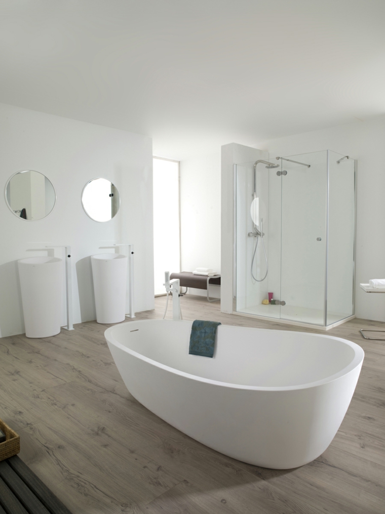 lavabos altos de color blanco cuarto de bano minimalista moderno diseno banera lavabos blancos ideas