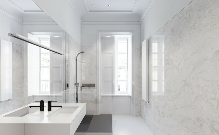 baños completamente en blanco cuarto de bano minimalista moderno diseno marmol ideas