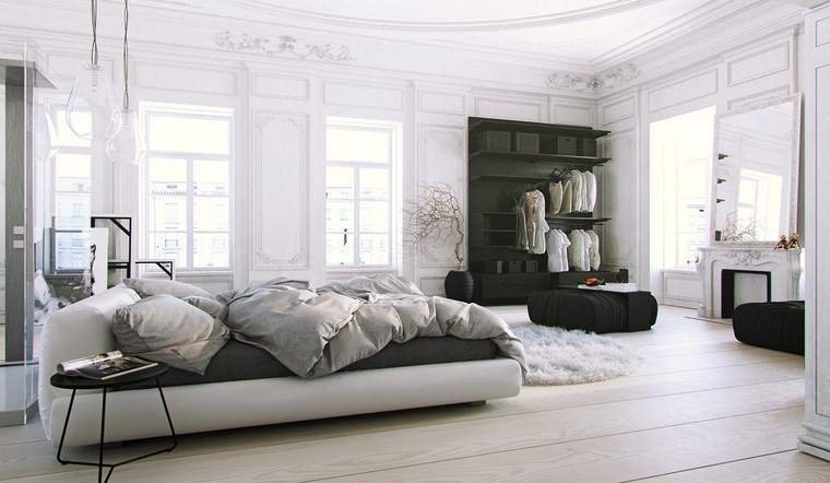 decorar dormitorio blanco negro acentos originales ideas