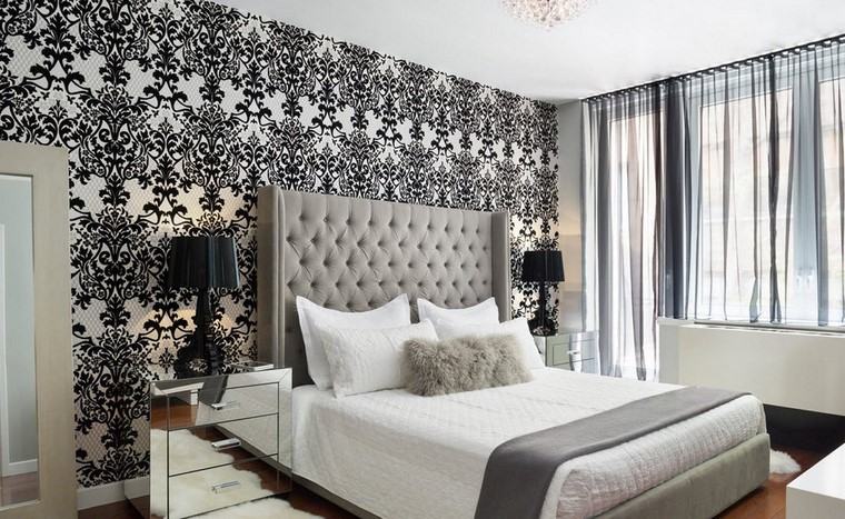 decorar dormitorio blanco negro papel pared bello ideas