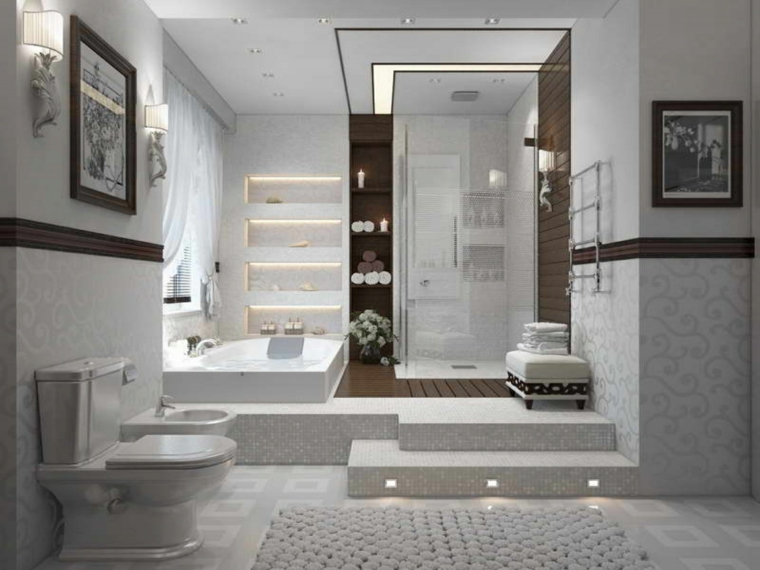 iluminación LED en los estantes abiertos del baño diseno-de-banos-opciones-iluminacion-escondida-lujoso-diseno