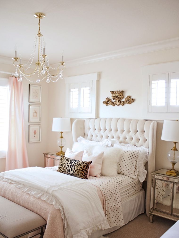 dormitorio diseno colores neutrasles rosa dorado ideas