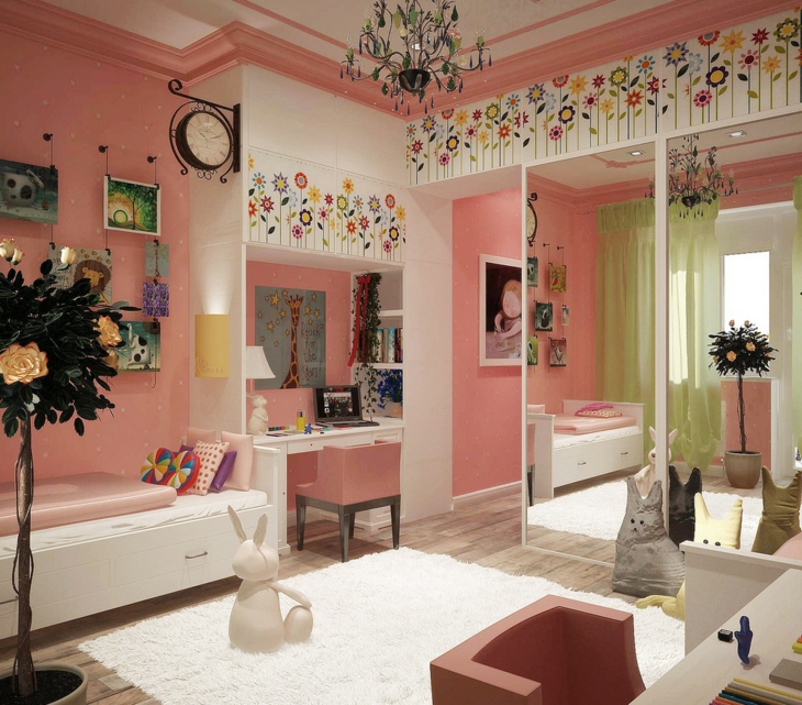 paredes en tono rosa y flores especial muebles fantasia habitacion colores